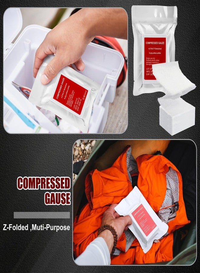 Threlaco 10 Pcs Z-Folded Compressed Sterile Gauze 4.5" x 4.1 Yards Combat Gauze Trauma Pad 6-ply 100% Cotton for Emergency Wound Dressing, First Aid Ifak Supplies Trauma Kit - Image 5